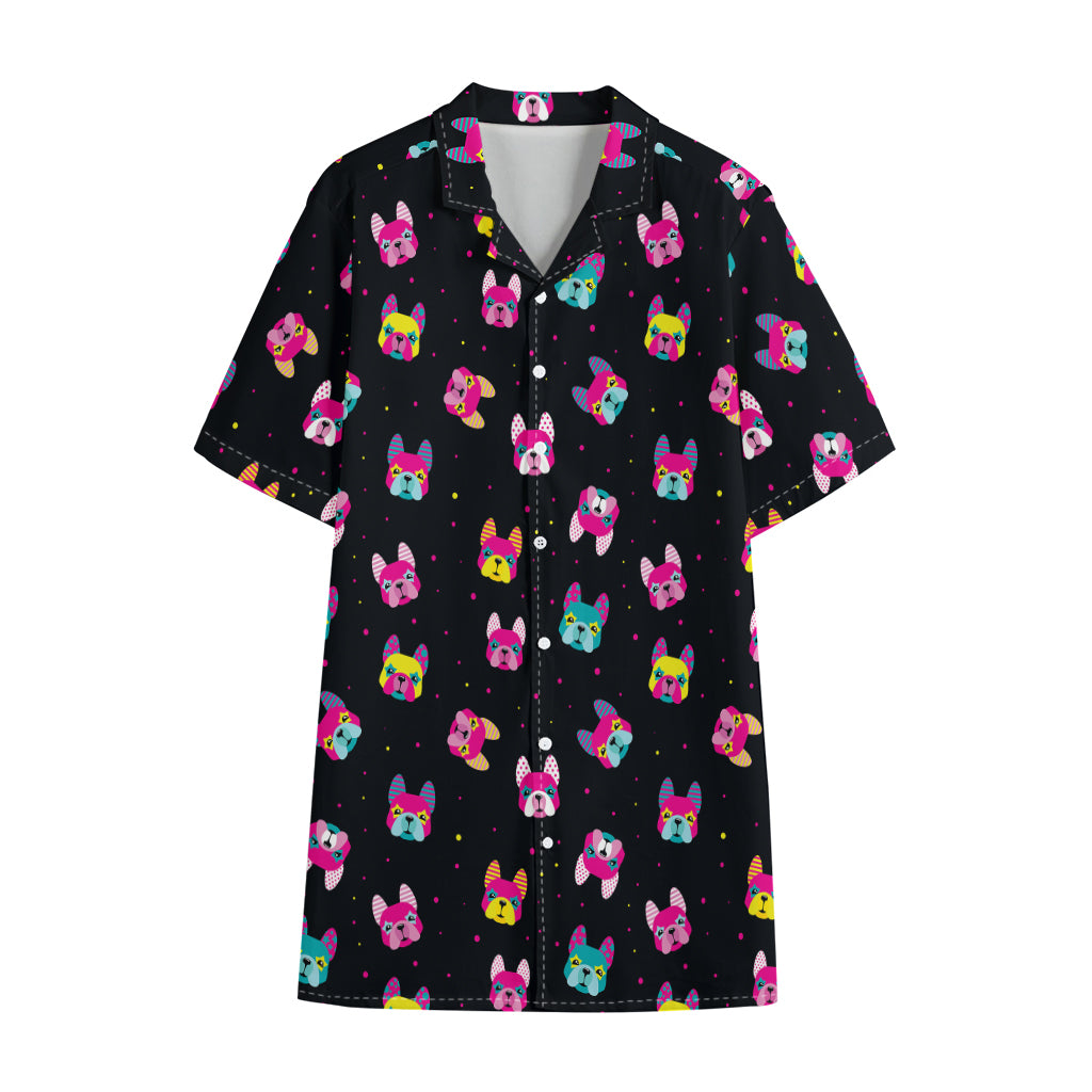 Colorful French Bulldog Print Cotton Hawaiian Shirt