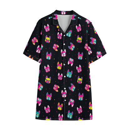 Colorful French Bulldog Print Cotton Hawaiian Shirt