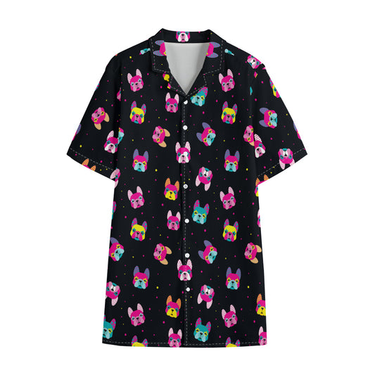 Colorful French Bulldog Print Cotton Hawaiian Shirt