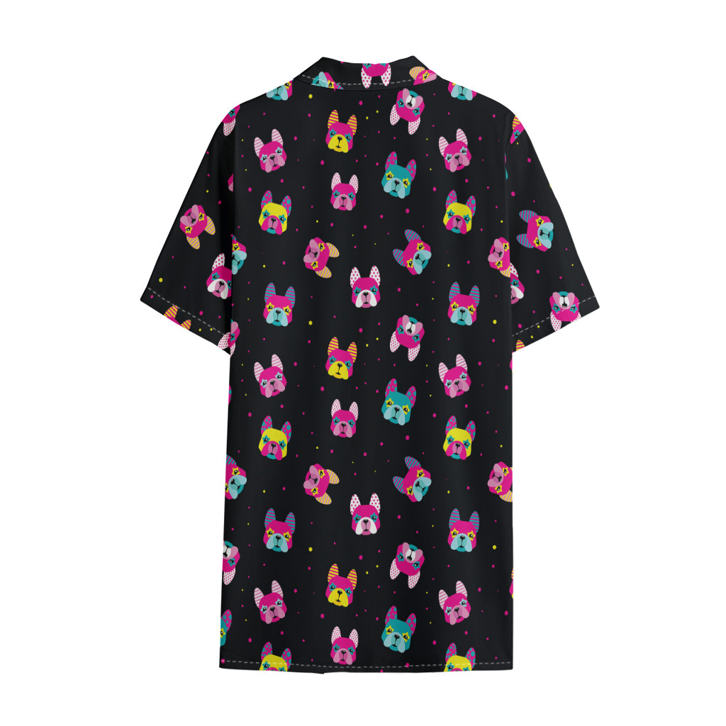 Colorful French Bulldog Print Cotton Hawaiian Shirt