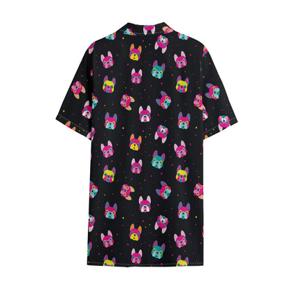 Colorful French Bulldog Print Cotton Hawaiian Shirt