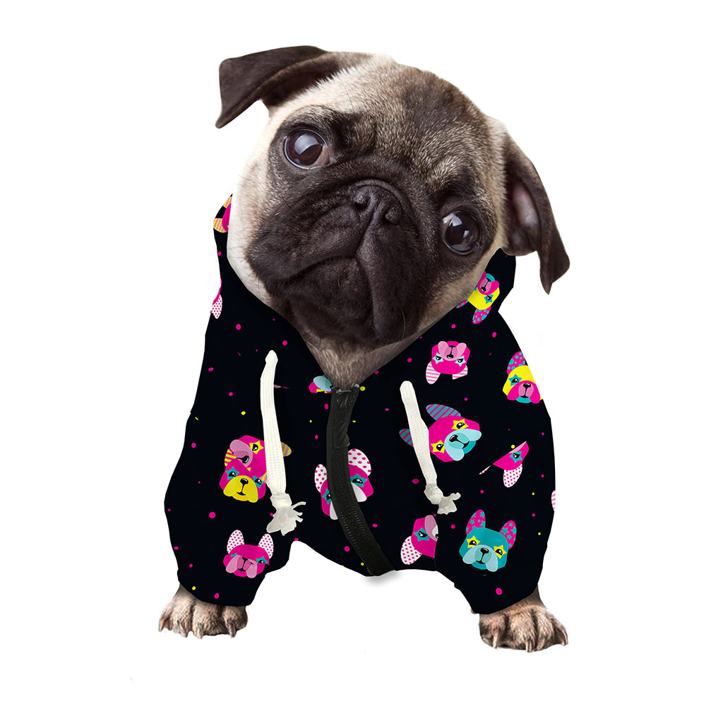 Colorful French Bulldog Print Dog Zip Up Hoodie