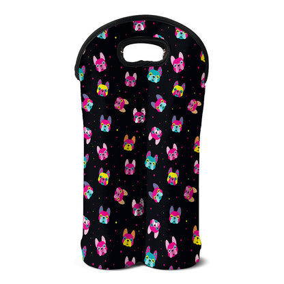 Colorful French Bulldog Print Double Neoprene Wine Tote