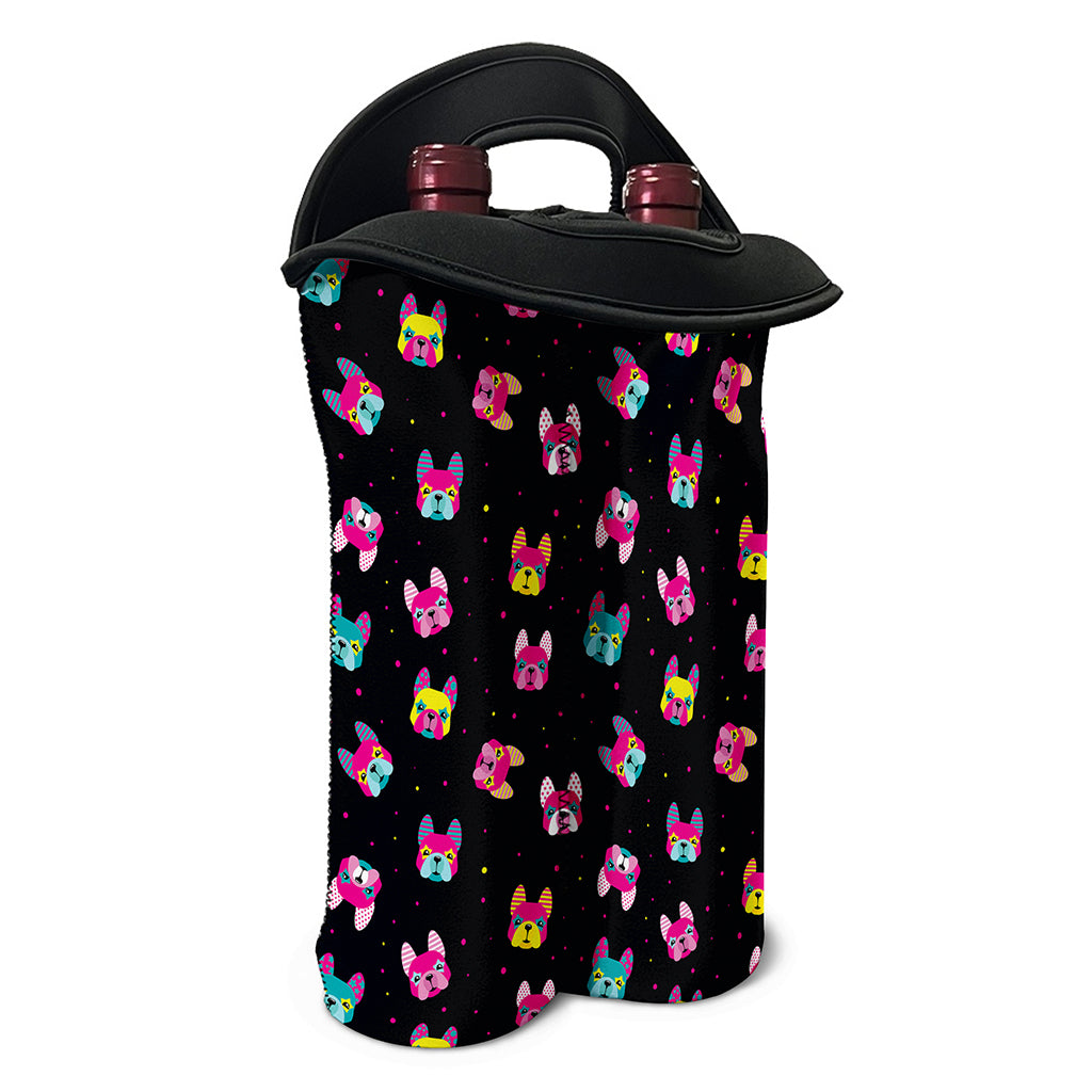 Colorful French Bulldog Print Double Neoprene Wine Tote