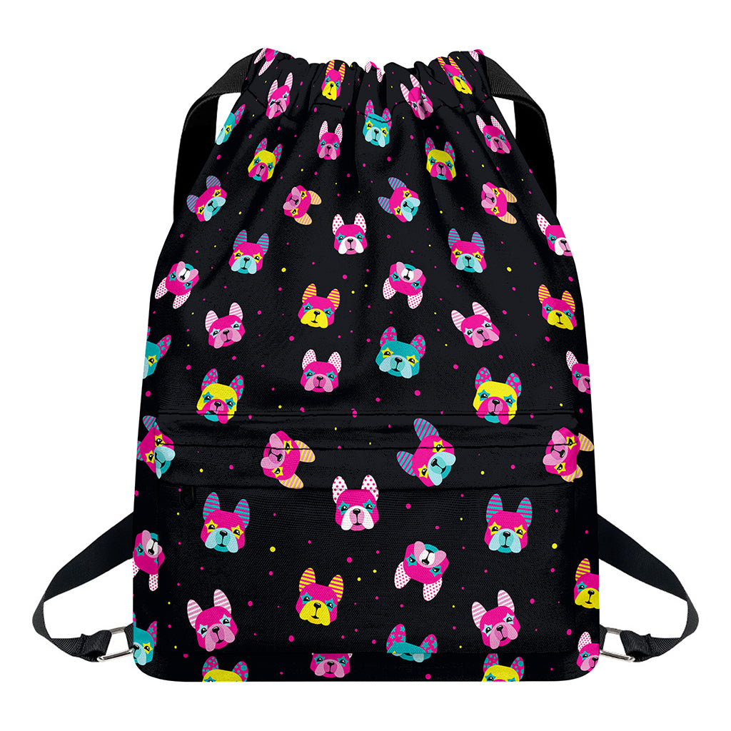 Colorful French Bulldog Print Drawstring Backpack