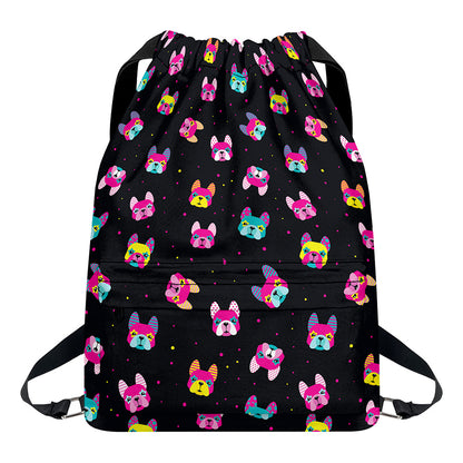 Colorful French Bulldog Print Drawstring Backpack