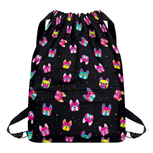 Colorful French Bulldog Print Drawstring Backpack