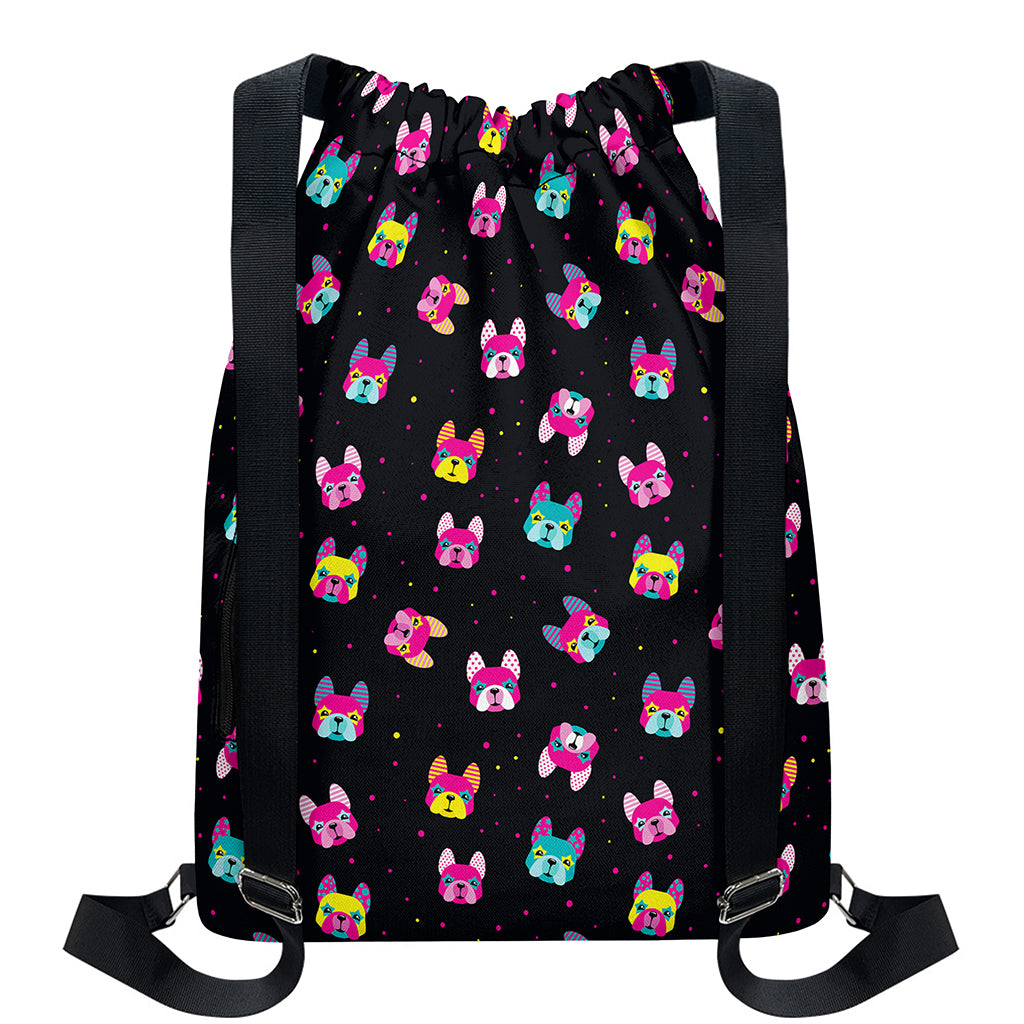 Colorful French Bulldog Print Drawstring Backpack
