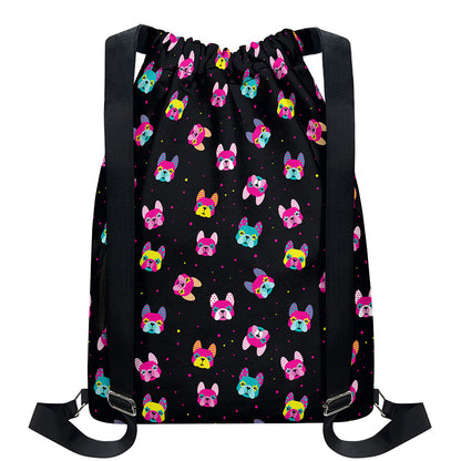 Colorful French Bulldog Print Drawstring Backpack