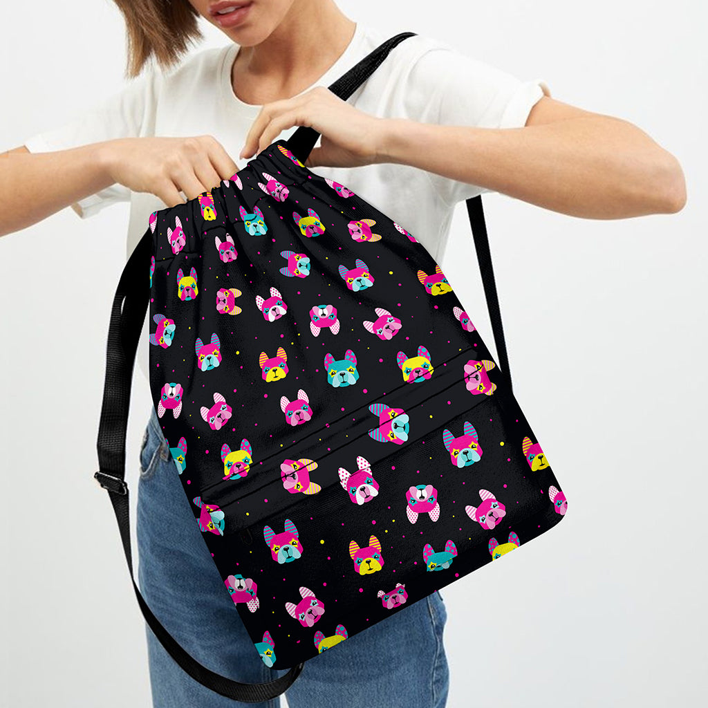Colorful French Bulldog Print Drawstring Backpack