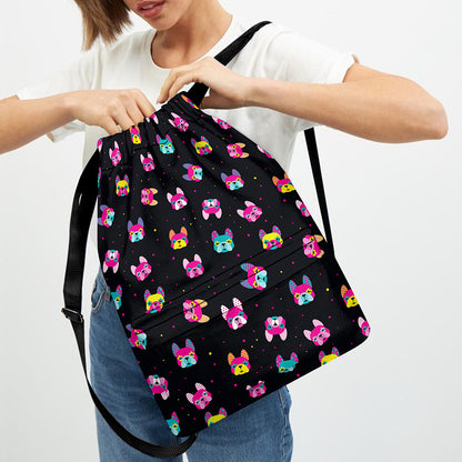 Colorful French Bulldog Print Drawstring Backpack
