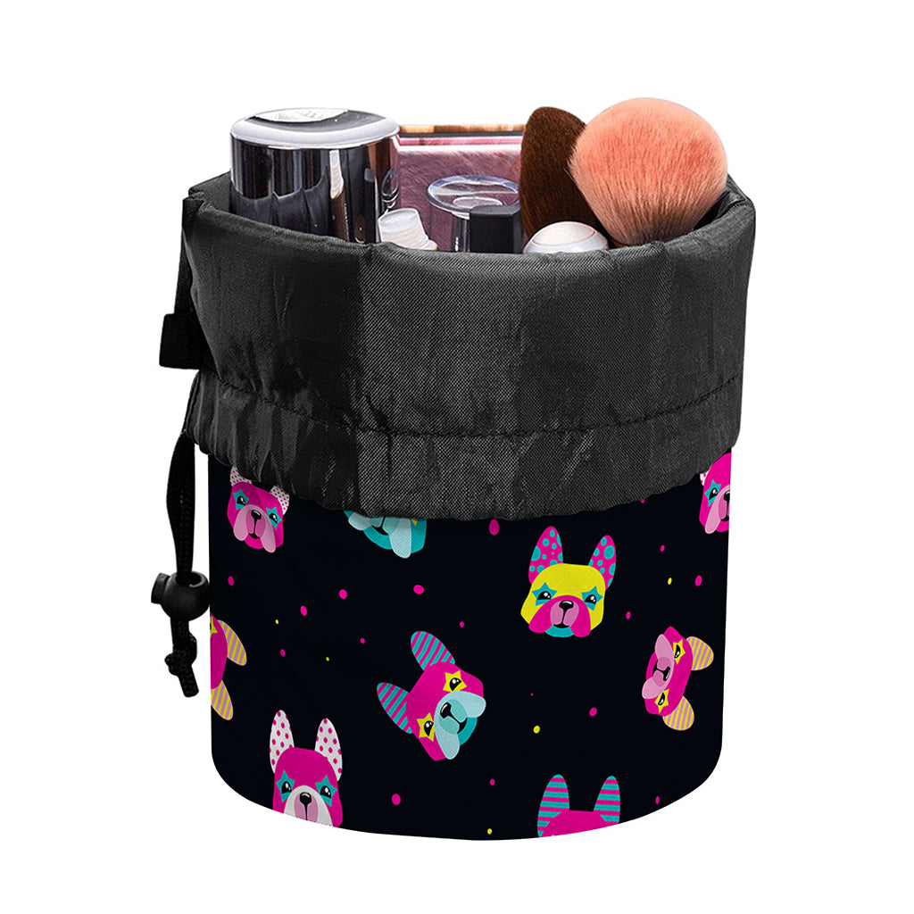 Colorful French Bulldog Print Drawstring Makeup Bag
