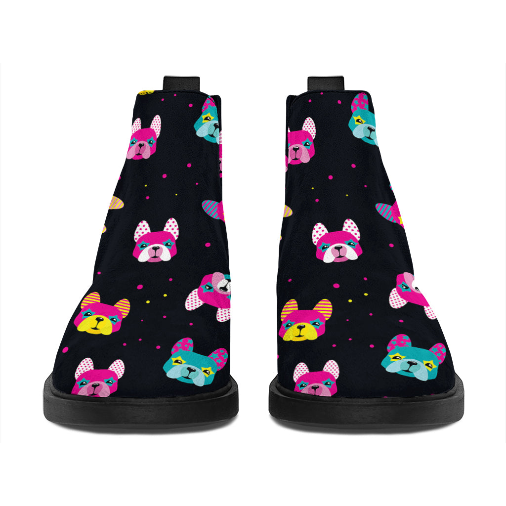 Colorful French Bulldog Print Flat Ankle Boots