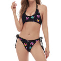 Colorful French Bulldog Print Halter Scoop Tie Side Bikini