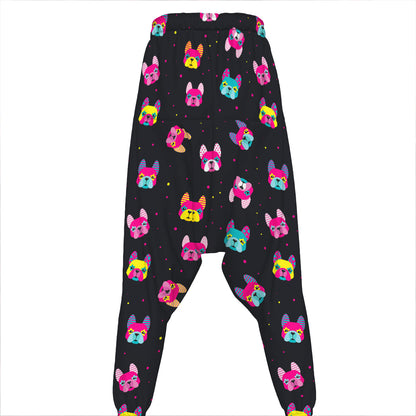 Colorful French Bulldog Print Hammer Pants