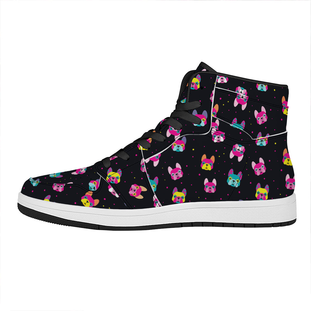 Colorful French Bulldog Print High Top Leather Sneakers