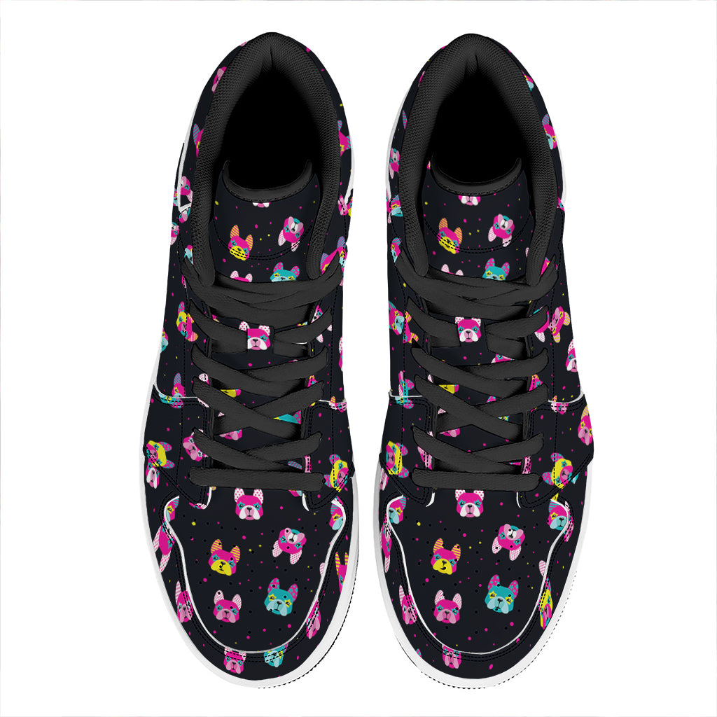 Colorful French Bulldog Print High Top Leather Sneakers