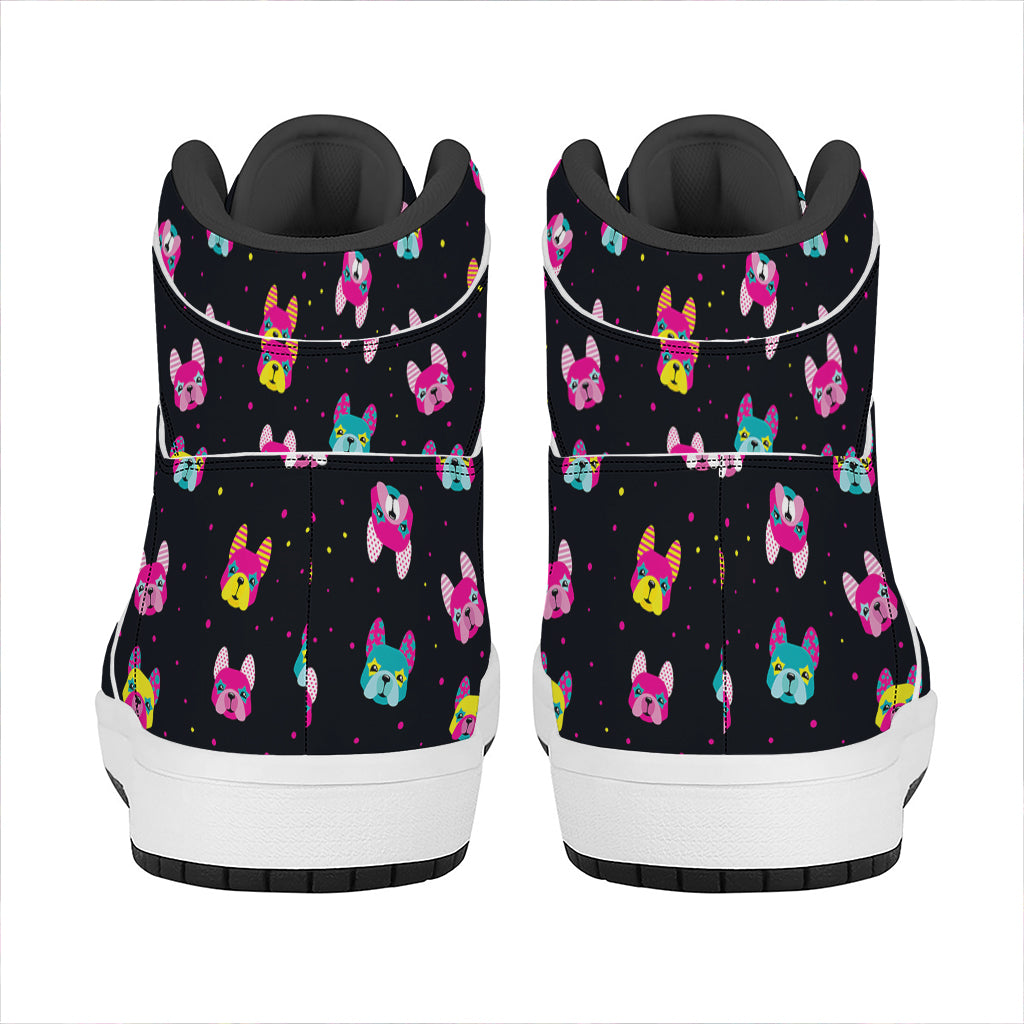 Colorful French Bulldog Print High Top Leather Sneakers