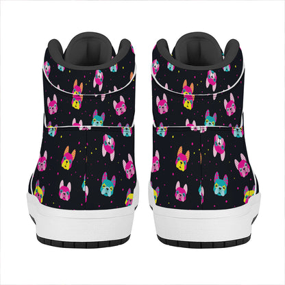 Colorful French Bulldog Print High Top Leather Sneakers