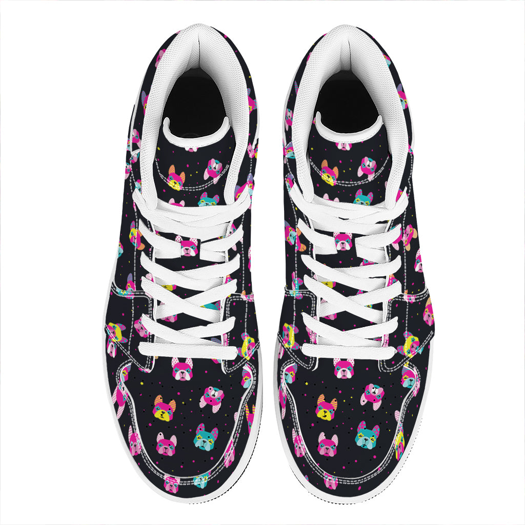 Colorful French Bulldog Print High Top Leather Sneakers