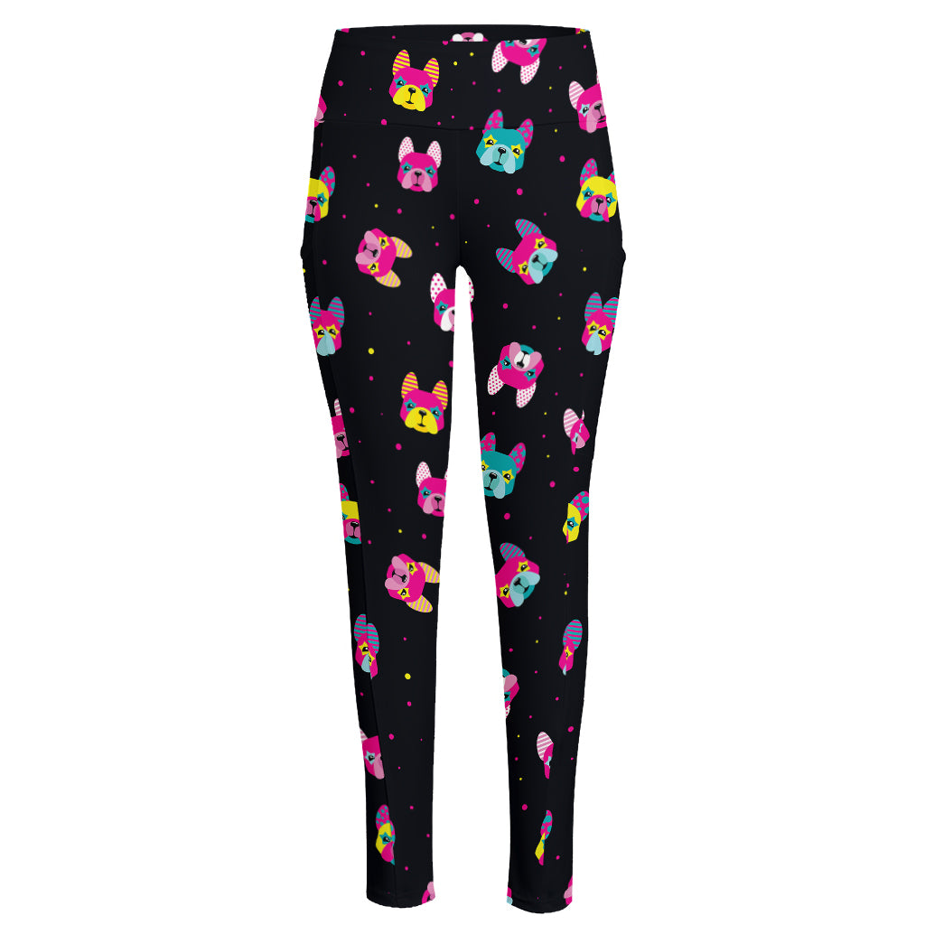 Colorful French Bulldog Print High-Waisted Pocket Leggings