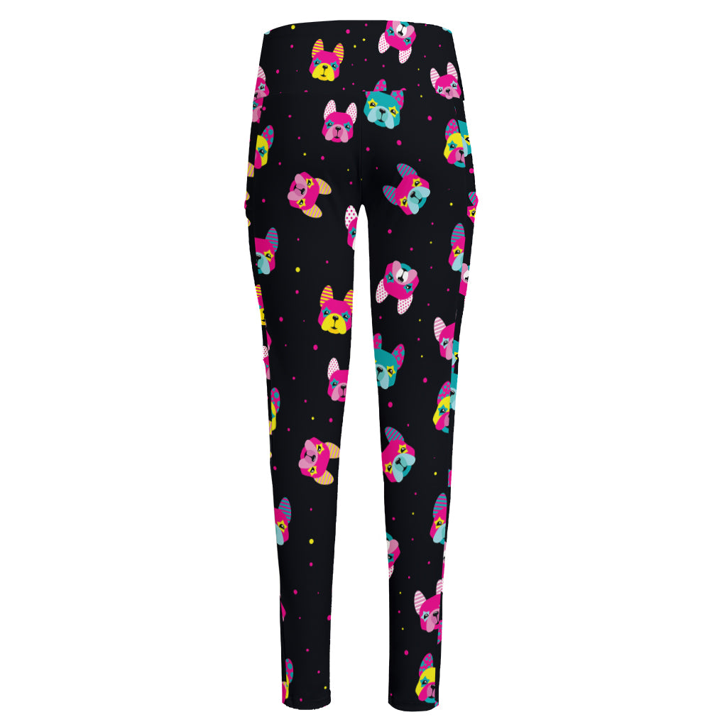 Colorful French Bulldog Print High-Waisted Pocket Leggings