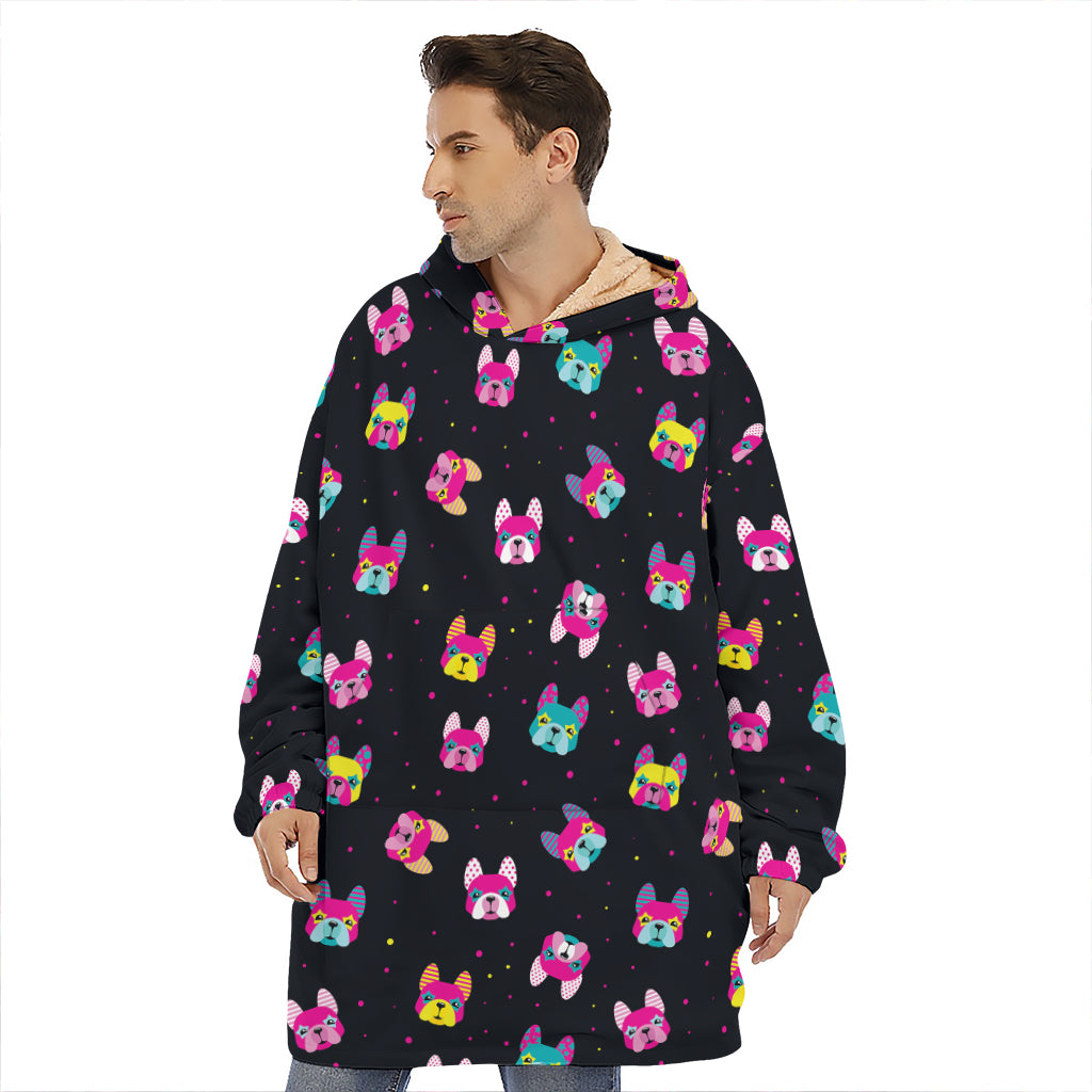 Colorful French Bulldog Print Hoodie Blanket