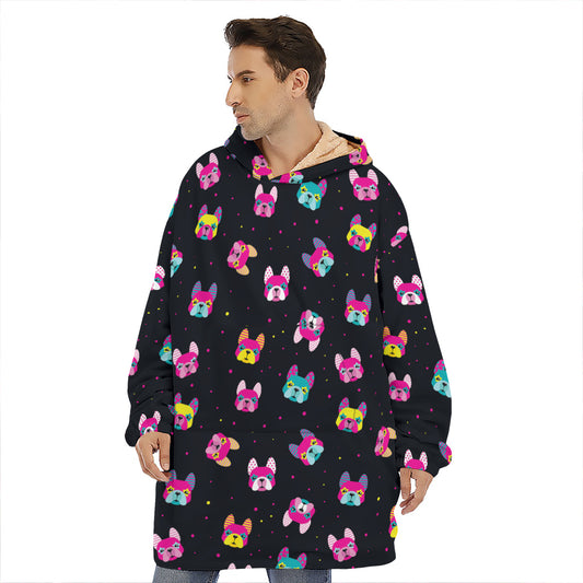 Colorful French Bulldog Print Hoodie Blanket