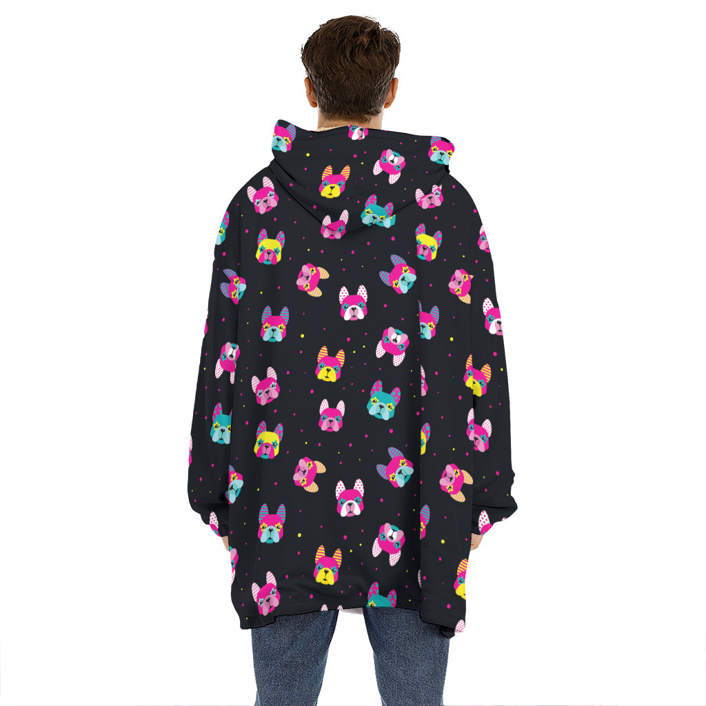 Colorful French Bulldog Print Hoodie Blanket