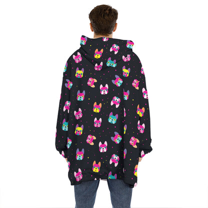 Colorful French Bulldog Print Hoodie Blanket
