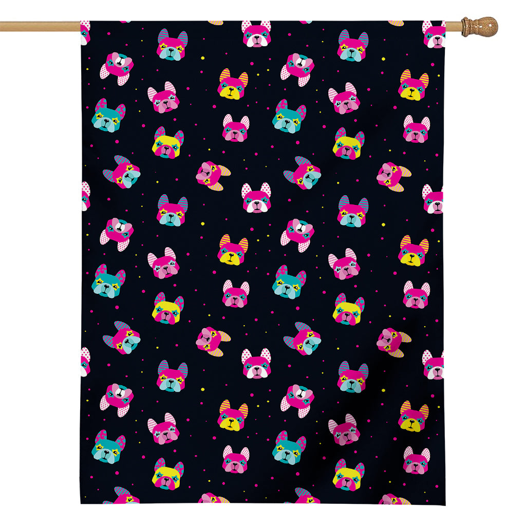 Colorful French Bulldog Print House Flag