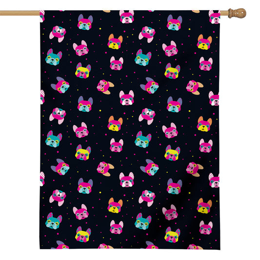 Colorful French Bulldog Print House Flag