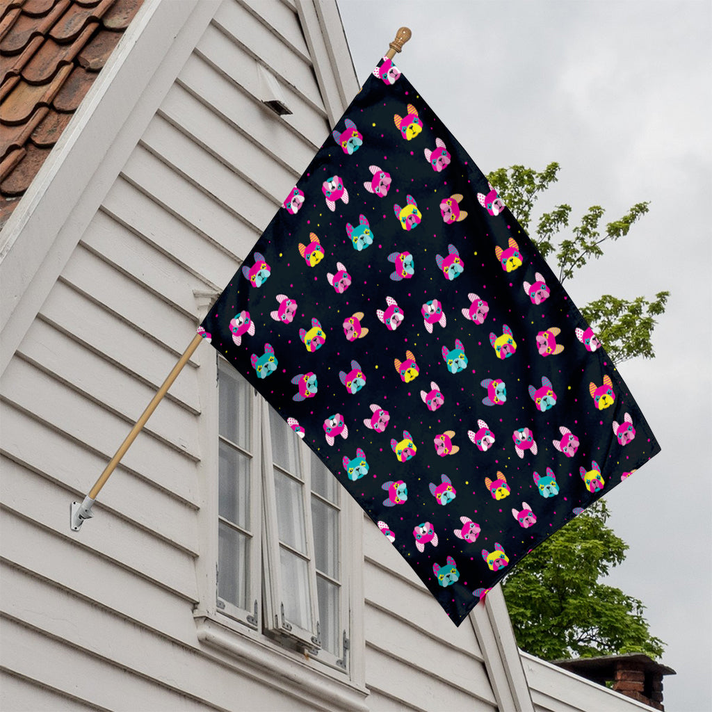 Colorful French Bulldog Print House Flag