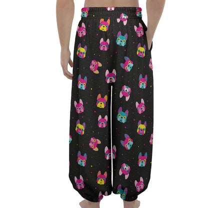 Colorful French Bulldog Print Lantern Pants