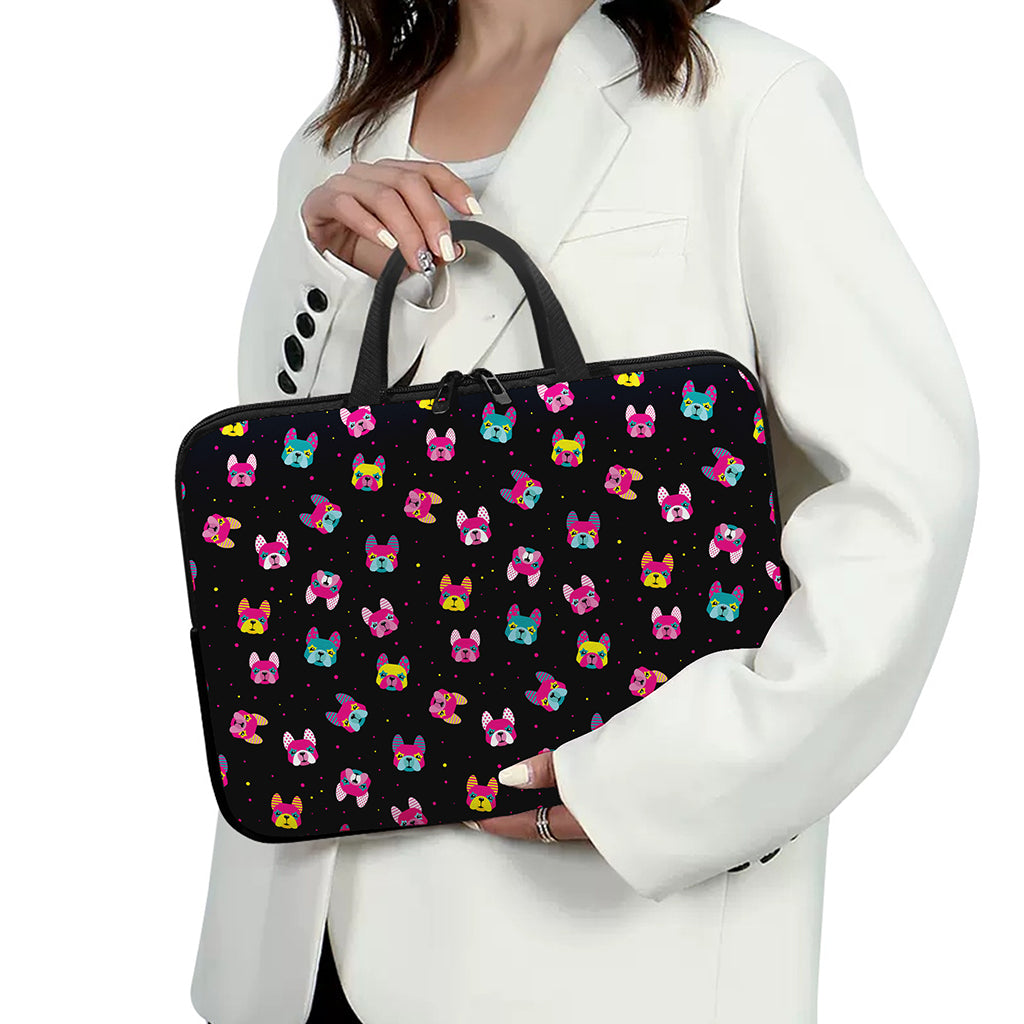 Colorful French Bulldog Print Laptop Sleeve With Handle