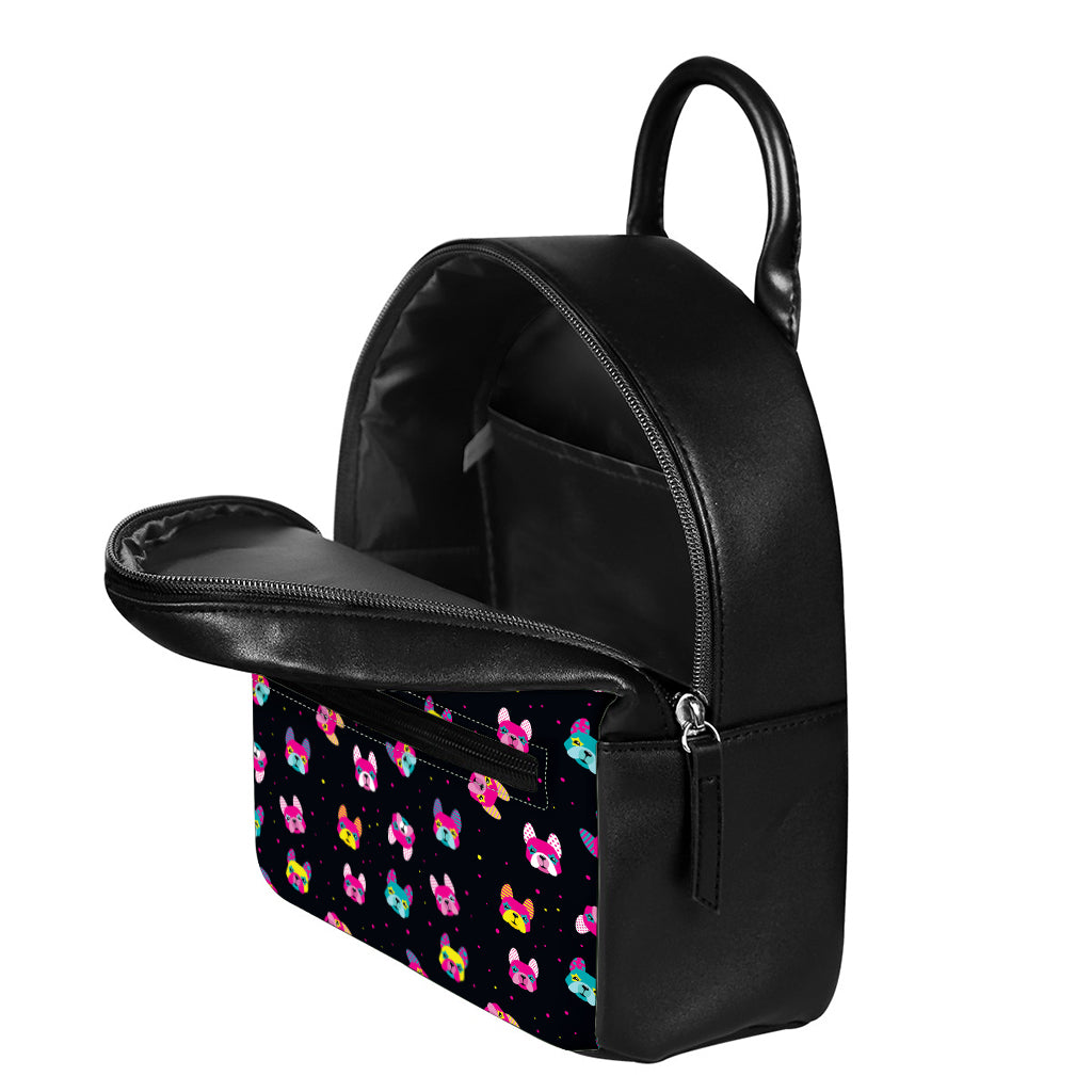 Colorful French Bulldog Print Leather Backpack