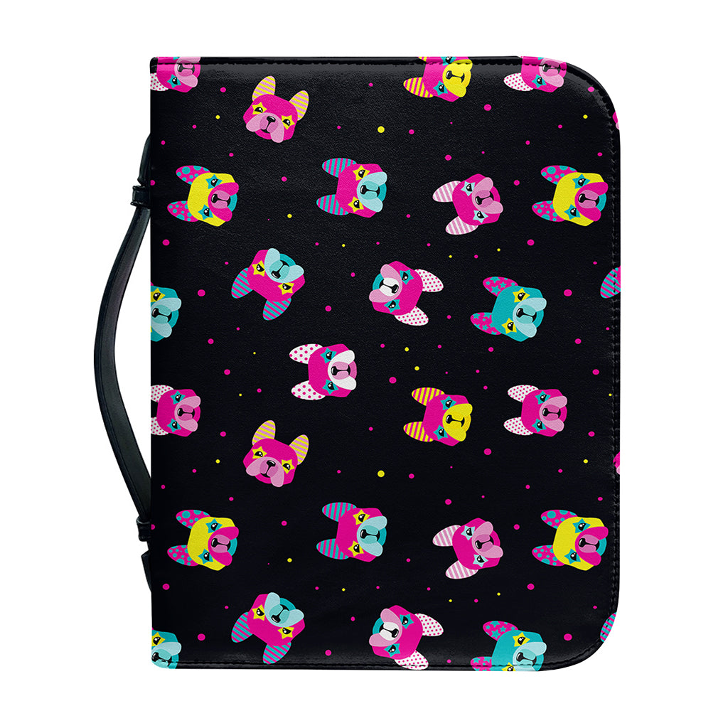 Colorful French Bulldog Print Leather Bible Cover