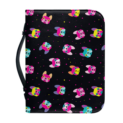 Colorful French Bulldog Print Leather Bible Cover