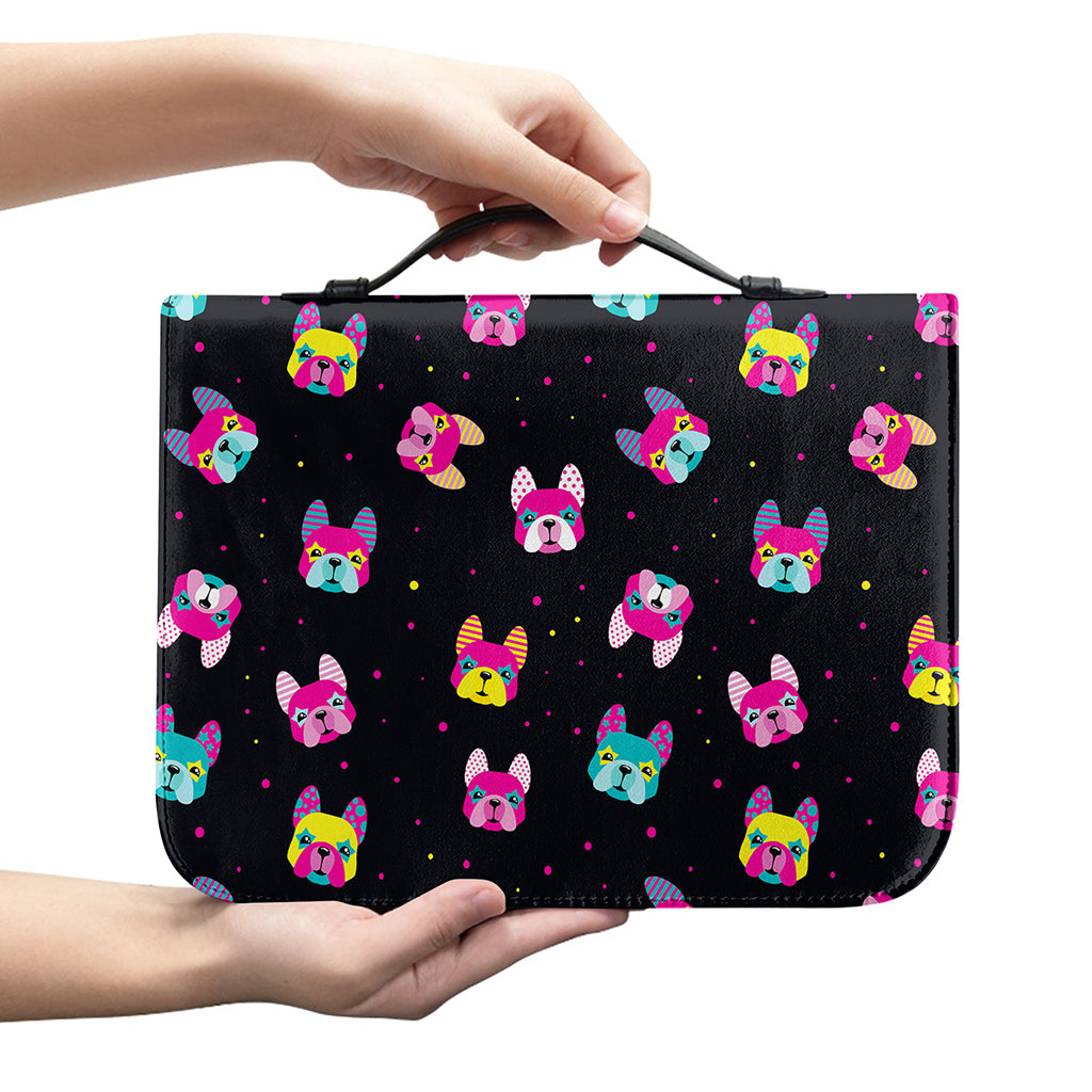 Colorful French Bulldog Print Leather Bible Cover