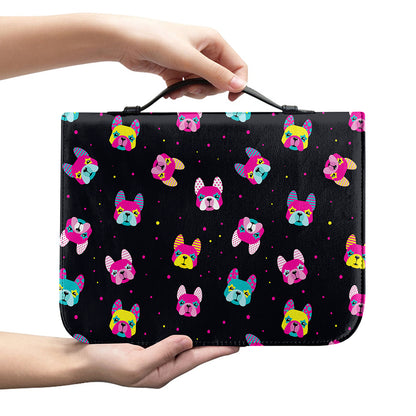 Colorful French Bulldog Print Leather Bible Cover