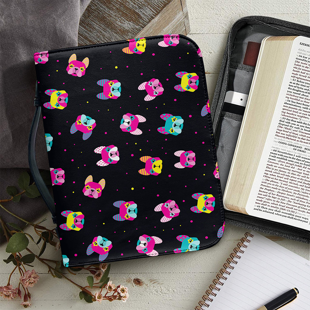 Colorful French Bulldog Print Leather Bible Cover