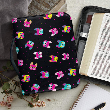 Colorful French Bulldog Print Leather Bible Cover