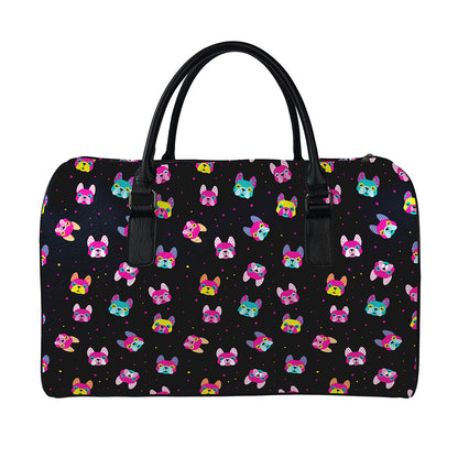 Colorful French Bulldog Print Leather Duffle Bag
