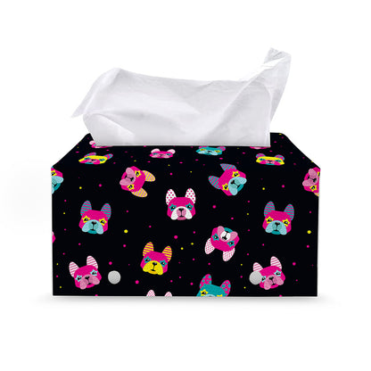 Colorful French Bulldog Print Leather Tissue Box Cover