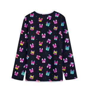 Colorful French Bulldog Print Long Sleeve Short Coat