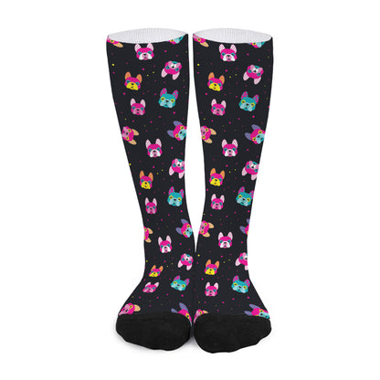 Colorful French Bulldog Print Long Socks