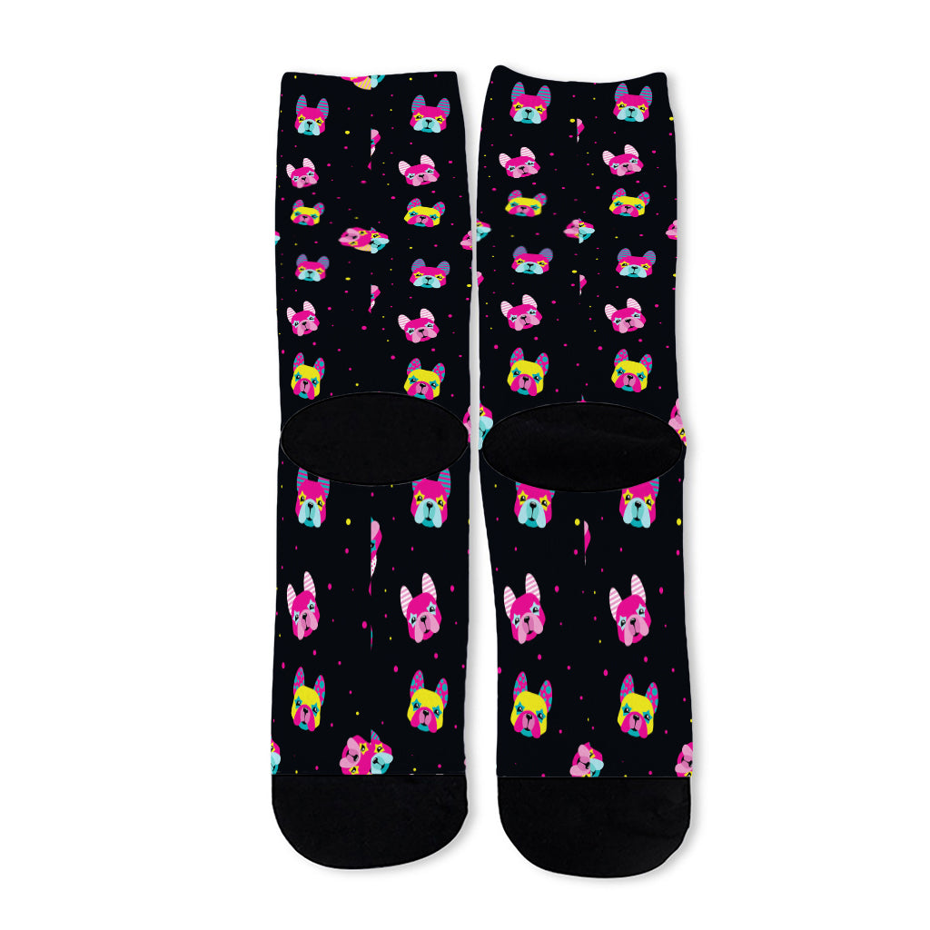 Colorful French Bulldog Print Long Socks