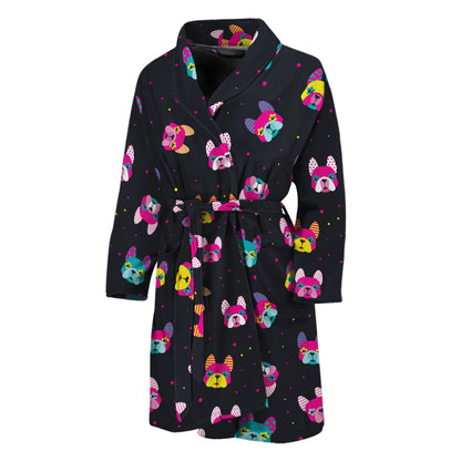 Colorful French Bulldog Print Men's Bathrobe