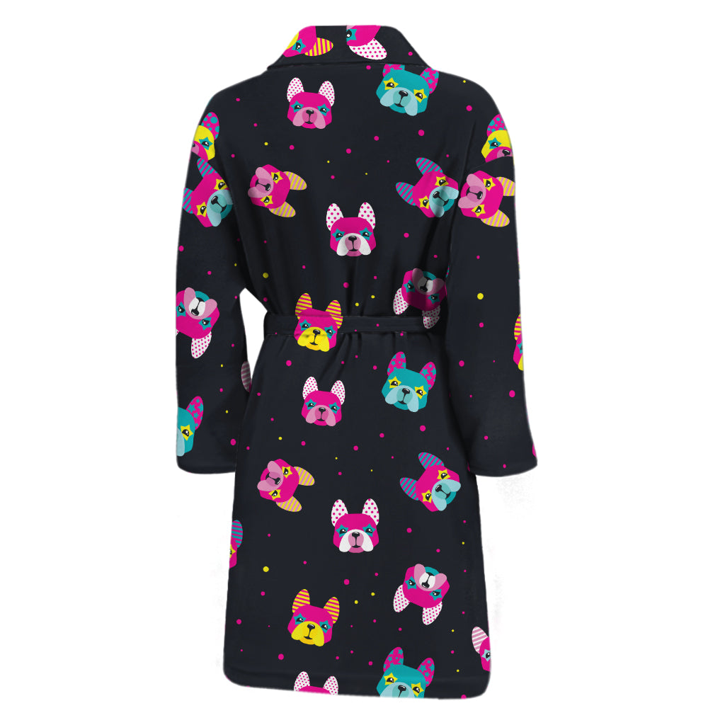 Colorful French Bulldog Print Men's Bathrobe