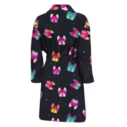 Colorful French Bulldog Print Men's Bathrobe